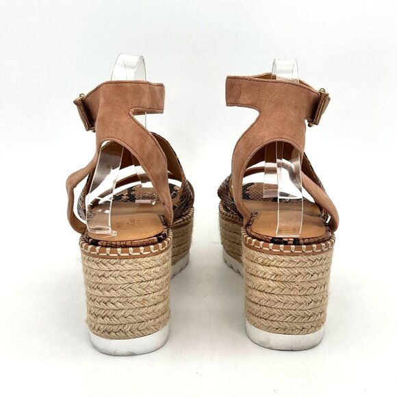 Crown Vintage Espadrille Platform Sandals Womens 9M Snake Print Tan Ankle Strap - Picture 6 of 14